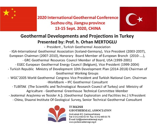 Orhan Mertoğlu Çin'in Suzhou kentinde gerçekleştirilen 2020 Uluslararası Jeotermal Konferansına konuşmacı olarak katıldı
